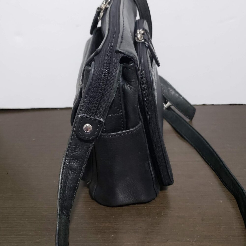 Vtg Fossil Black Leather Crossbody Shoulder Bag 75082 with Key - Picture 5 of 12